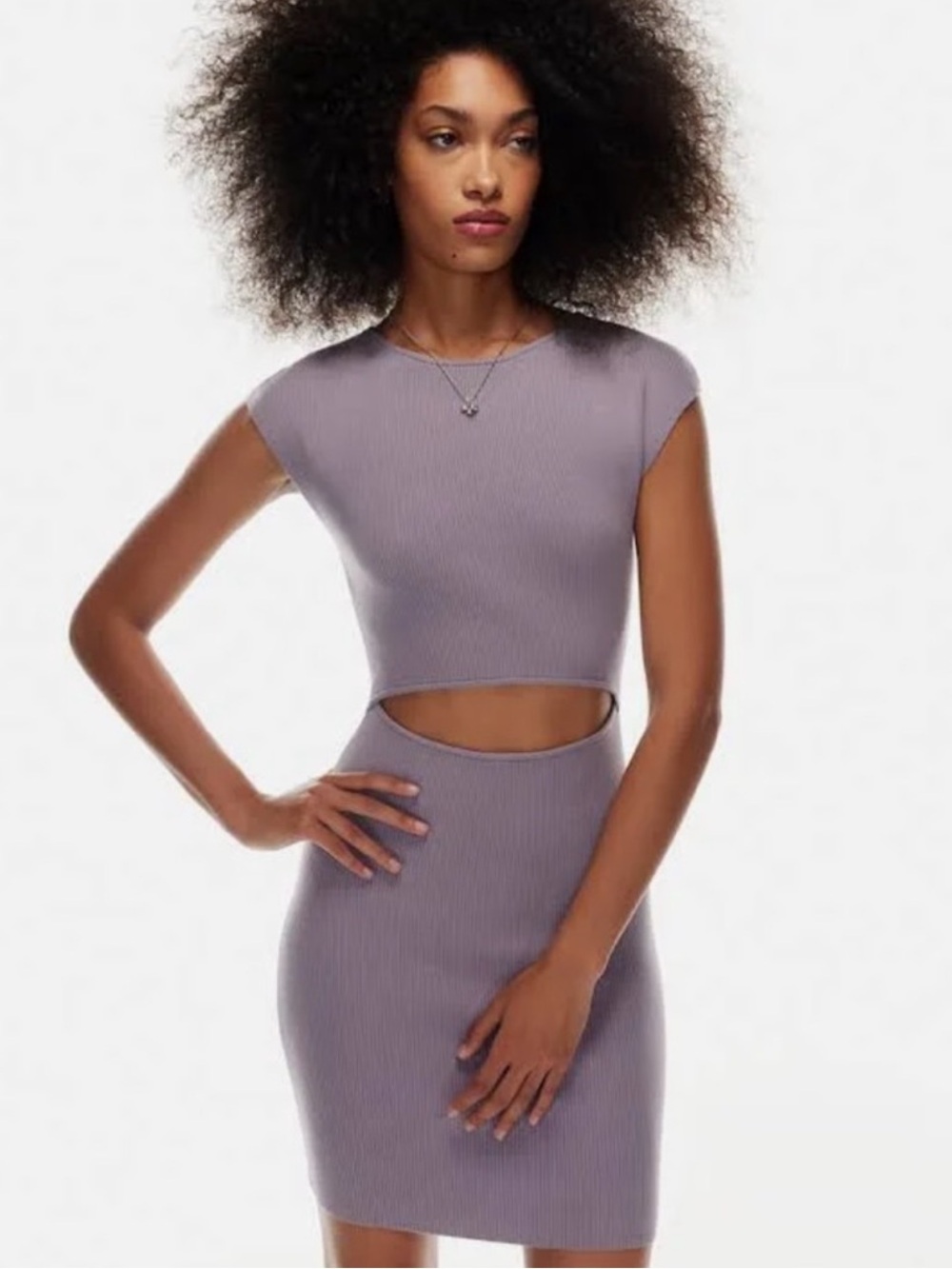Aritzia Purple Slate Ribbed Cut-Out Mini Dress
